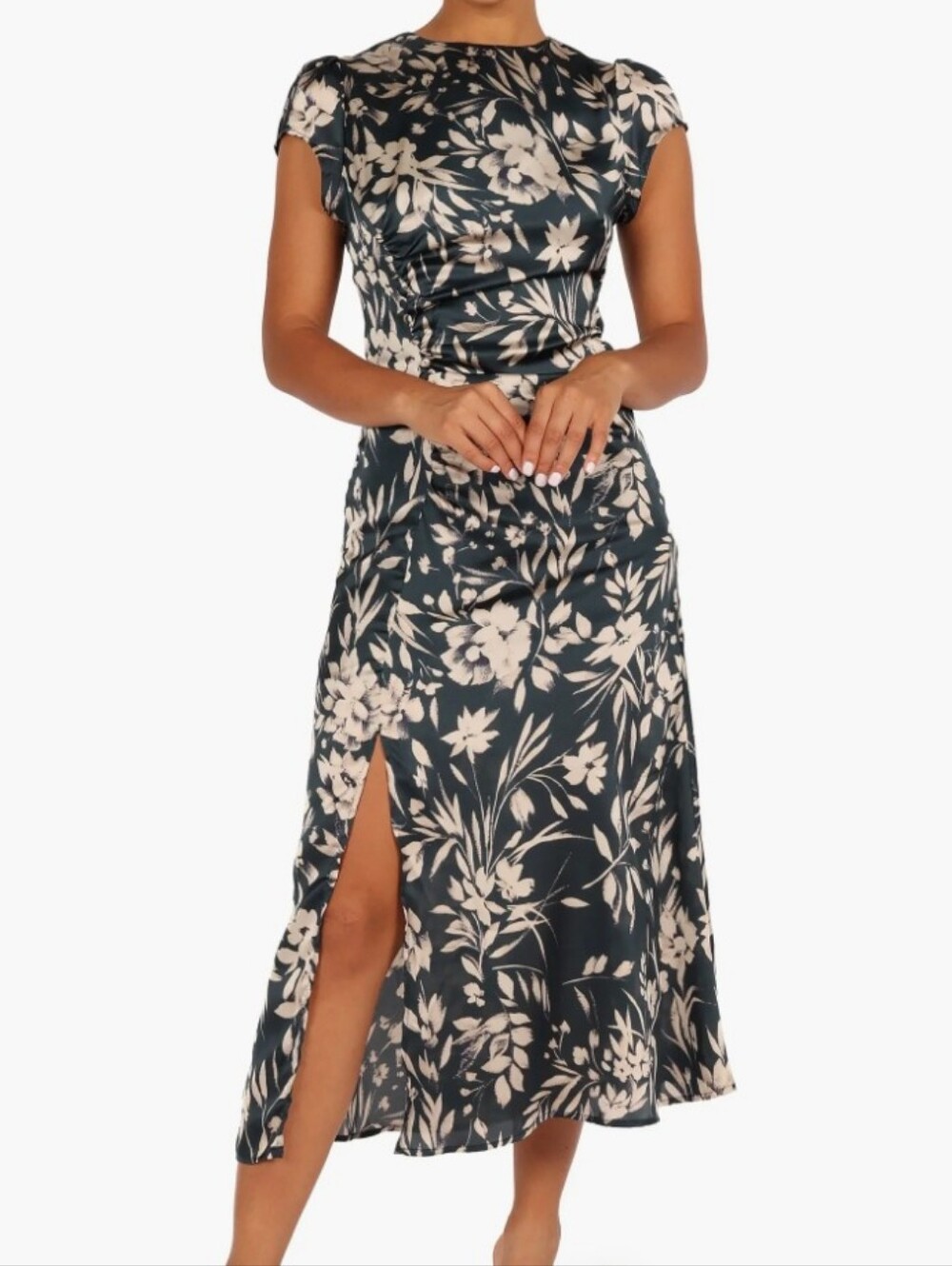 Petal & Pup Lisbeth Floral Cap Sleeve Satin Midi Dress